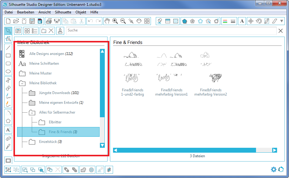 Dateien importieren und in der Silhouette Studio Software verwalten