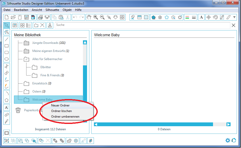 Dateien importieren und in der Silhouette Studio Software verwalten