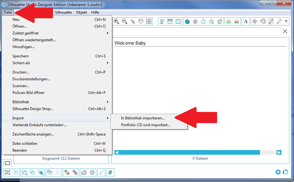 Dateien importieren und in der Silhouette Studio Software verwalten
