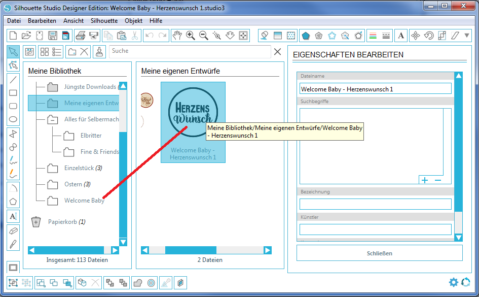 Dateien importieren und in der Silhouette Studio Software verwalten