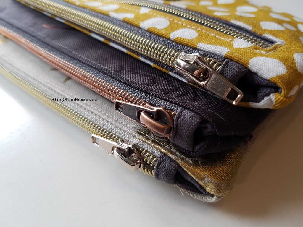 Metallisierte Reißverschlüsse von Snaply an der Kosmetiktasche "Nanami" von SewSimple