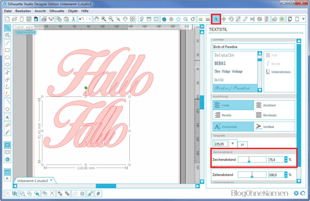 Plotter - Schriftarten - Wie man Buchstaben auseinander schiebt (2)